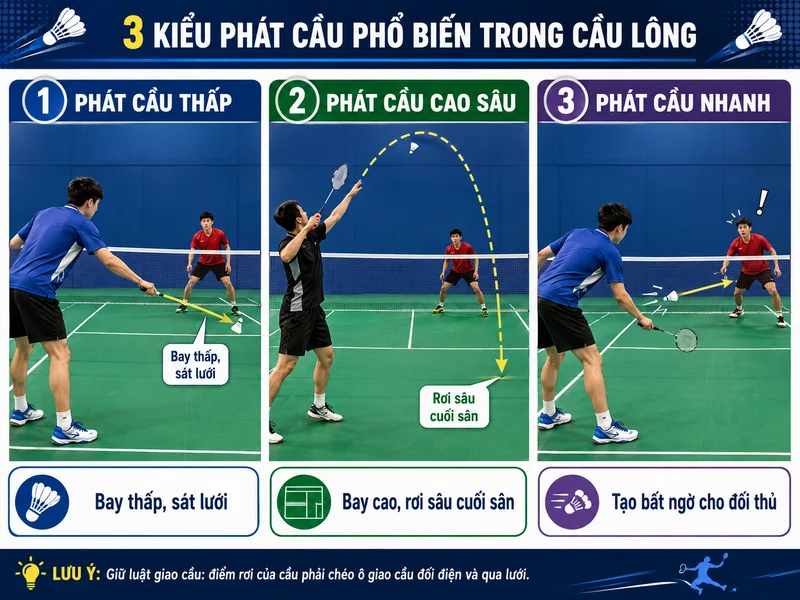 Người chơi có thể lựa chọn phát thấp, phát cao sâu hoặc phát nhanh tùy tình huống thi đấu