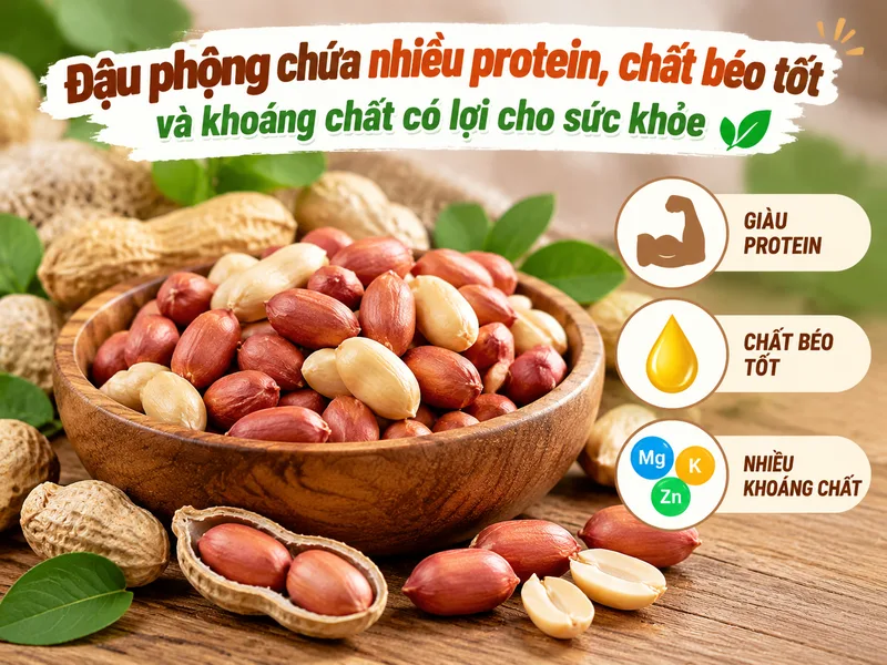 Đậu phộng chứa nhiều protein, chất béo tốt và khoáng chất có lợi cho sức khỏe