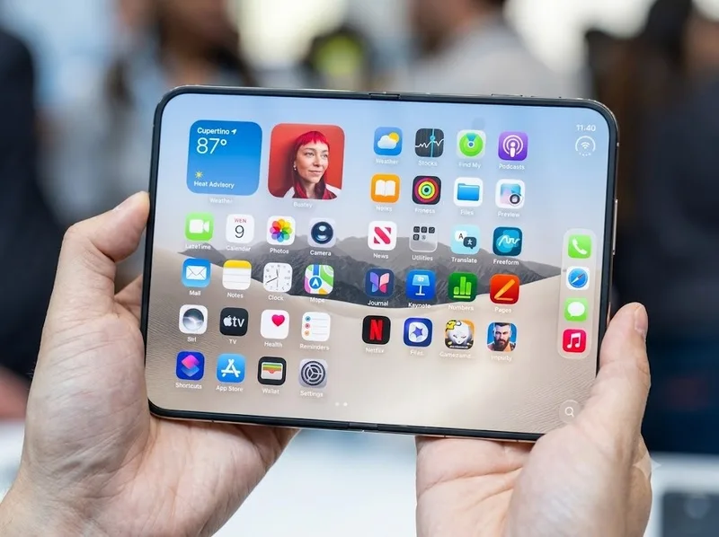 Màn hình OLED kích thước lớn của iPhone gập giúp hiển thị sắc nét, hỗ trợ trải nghiệm hình ảnh cao cấp.