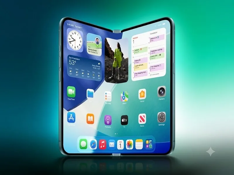 iPhone gập với thiết kế màn hình mở rộng, thể hiện bước tiến mới của Apple trong phân khúc smartphone màn hình gập.